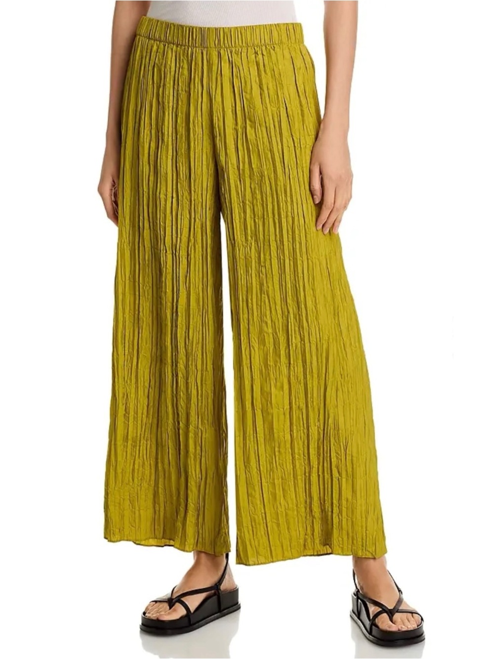 NWT Eileen Fisher Crushed Silk Wide Leg Pleated Miyake Style Ankle Pants Trouser